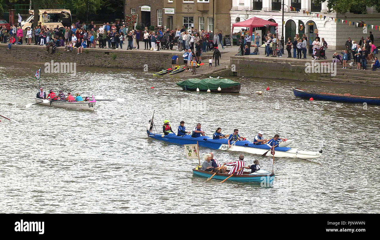 London, UK. 08th Sep, 2018. The Great River Race in London 2018 as competitors pass Richmond Waterfront  about 2 miles before the finishing line at Ham Credit: Peter Phipp/Travelshots.com/Alamy Live News Stock Photo