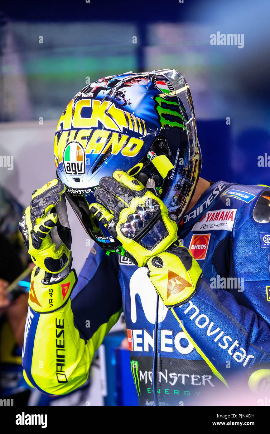 Imola, Italy. September 8, 2018 - 46 VALENTINO ROSSI from Italy, Movistar Yamaha MotoGP Team, Yamaha YZR-M1 2018, Gran Premio Octo di San Marino e della Riviera di Rimini, during the Saturday FP3 at the Marco Simoncelli World Circuit for the 13th round of MotoGP World Championship, from September 7th to 9th Credit: AFP7/ZUMA Wire/Alamy Live News Stock Photo