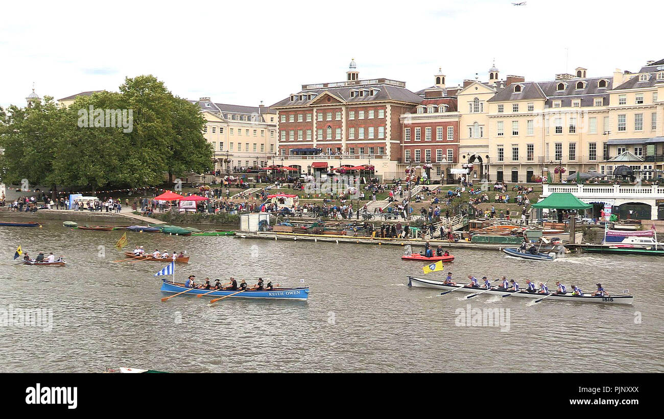 London, UK. 08th Sep, 2018. The Great River Race in London 2018 as competitors pass Richmond Waterfront  about 2 miles before the finishing line at Ham Credit: Peter Phipp/Travelshots.com/Alamy Live News Stock Photo
