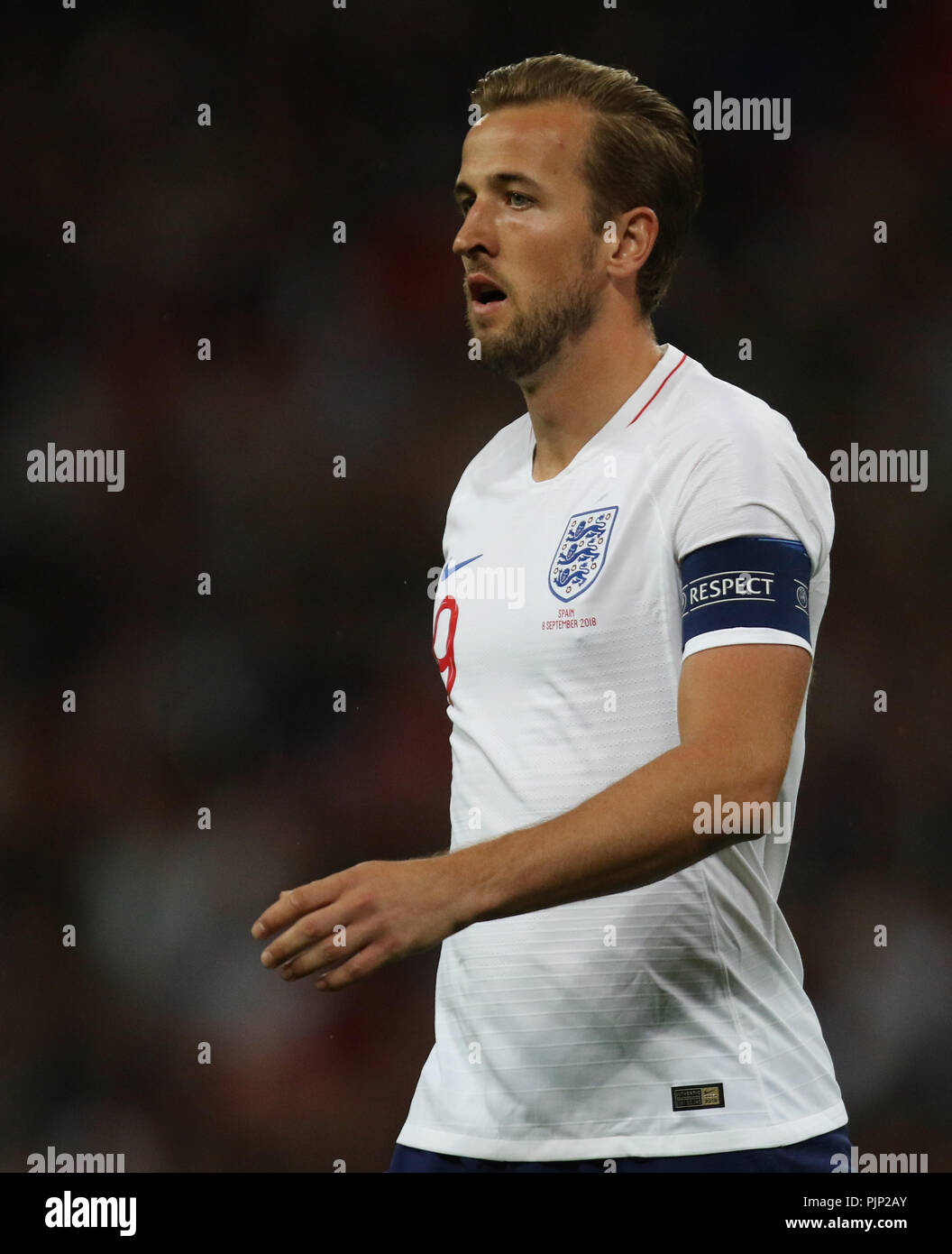 Harry Kane (E) at the UEFA Nations League A, Group 4, between England and Spain, at Wembley Stadium, London, on September 8, 2018. **THIS PICTURE IS FOR EDITORIAL USE ONLY** Stock Photo