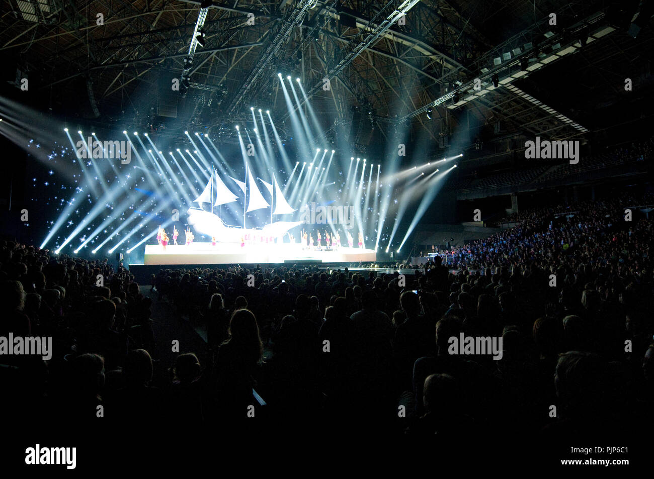 Flemish/Dutch children pop band K3 in concert in the Sportpaleis, Antwerp (Belgium, 03/03/2012) Stock Photo