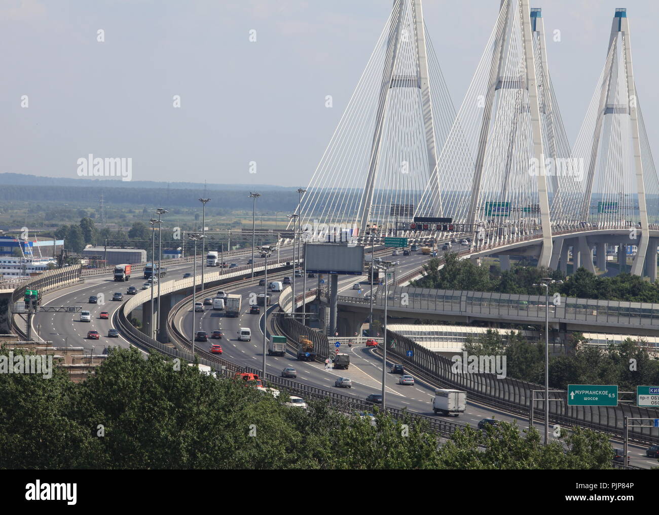 modern cable-stayed bridge over the River Neva in St. Petersburg, a top view Stock Photo