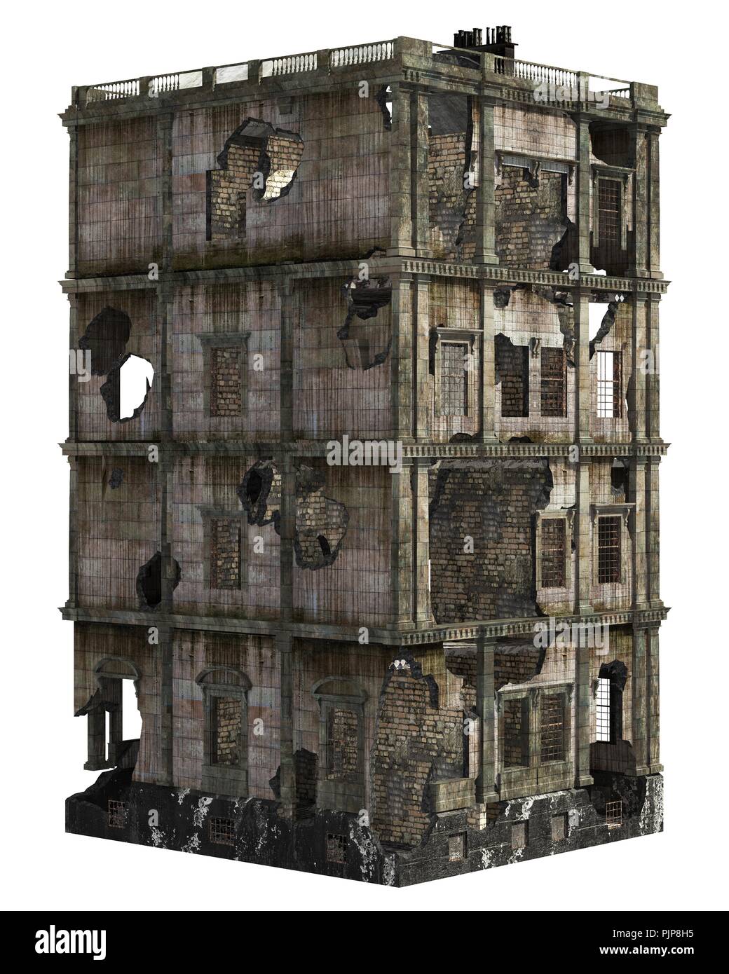 Ruined Building Isolated On White 3D Illustration Stock Photo - Alamy
