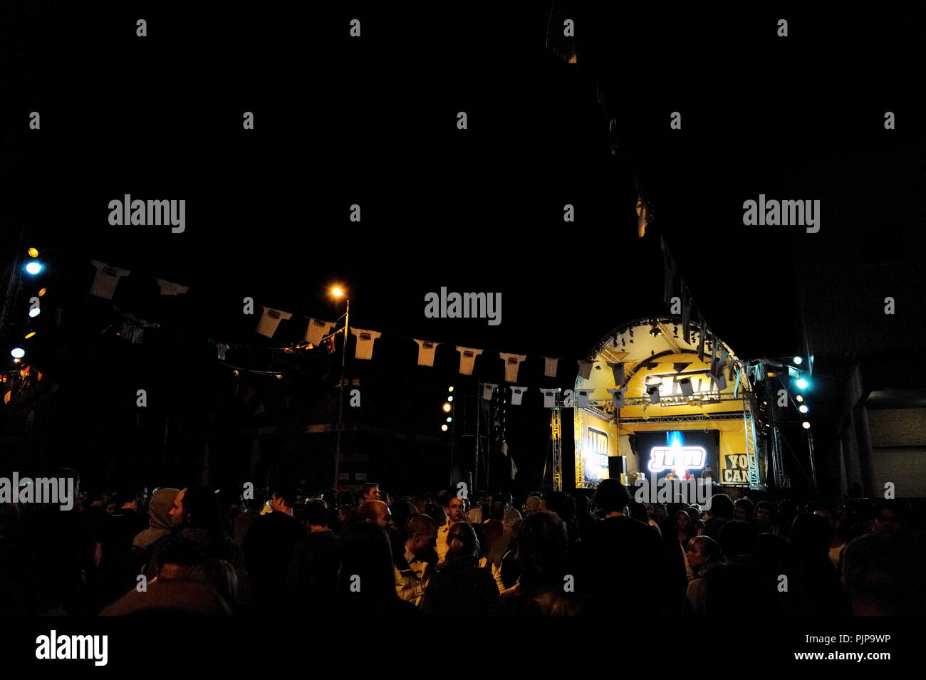 Nighttime impressions of the Laundry Day festival in Antwerp (Belgium