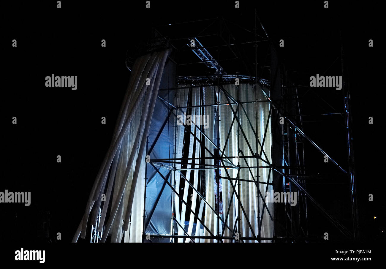 Nighttime impressions of the Laundry Day festival in Antwerp (Belgium