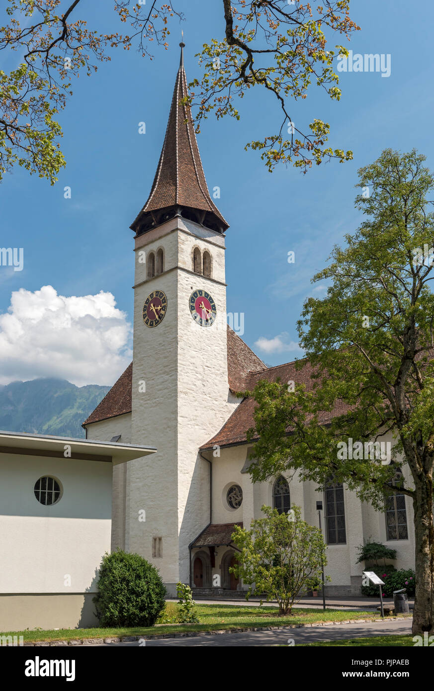 Protestant church, Schlosskirche, Interlaken, Switzerland Stock Photo