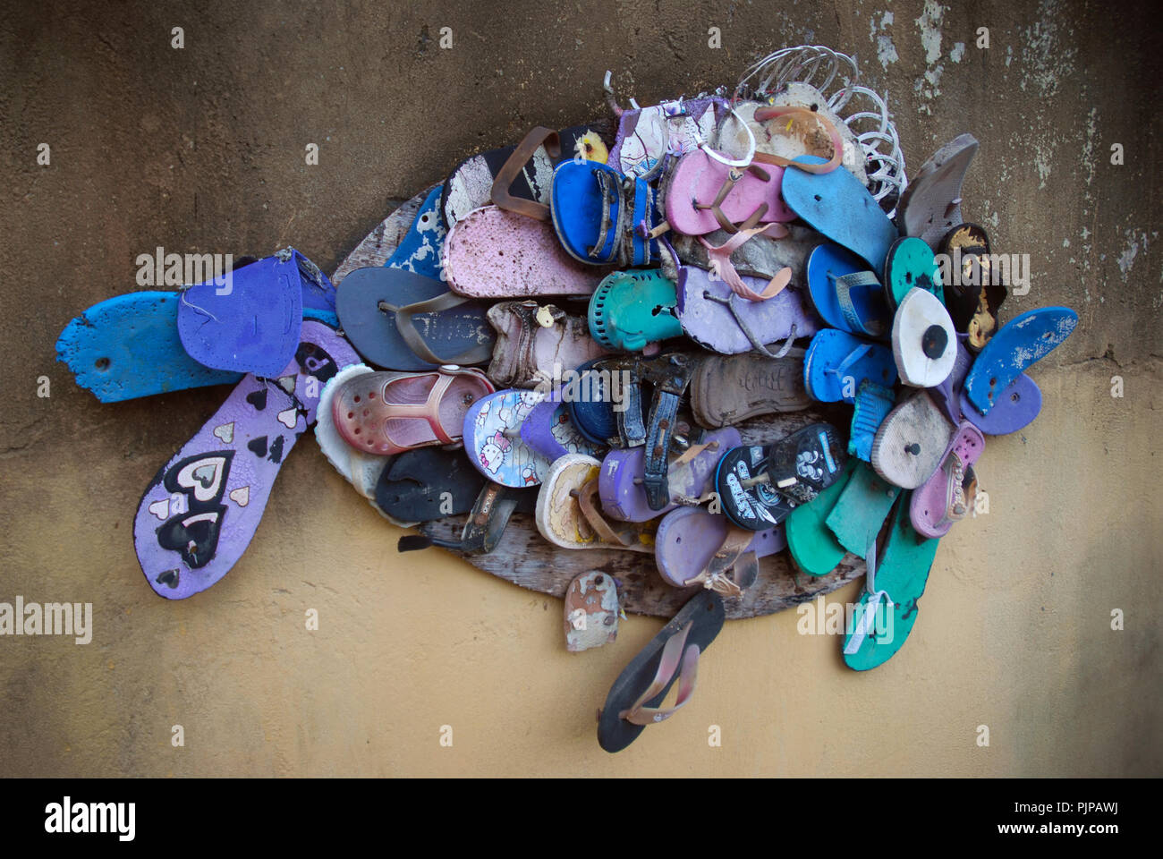 Fish mural made out of old flip flops, Seminyak, Bali, Indonesia Stock  Photo - Alamy