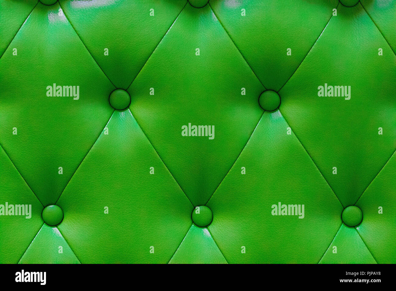 elegant green leather texture with buttons for pattern and background. Stock Photo