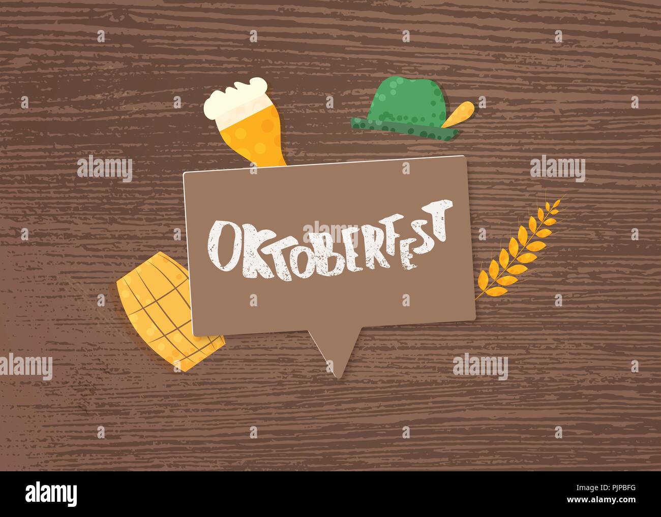 Oktoberfest lettering composition with speech bubble on wood background ...