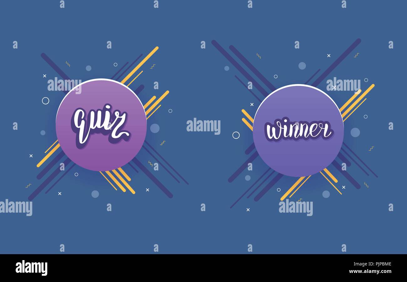quiz and winner handwritten lettering with round badge template media badge template