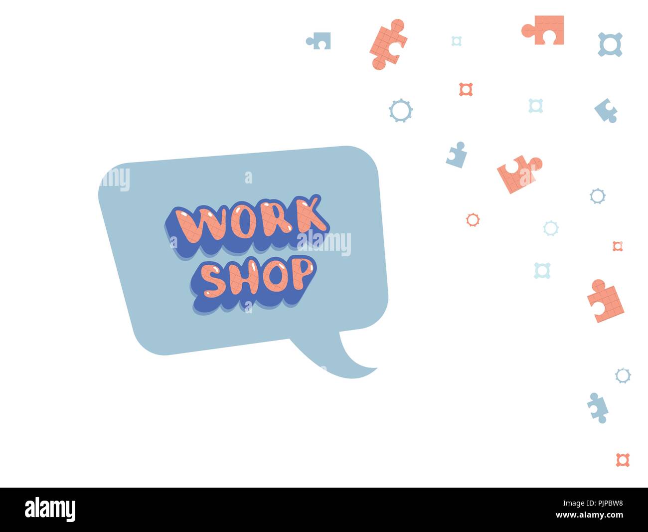 Workshop text on speech bubble. Template with handwritten lettering and decoration. Vector illustration. Stock Vector