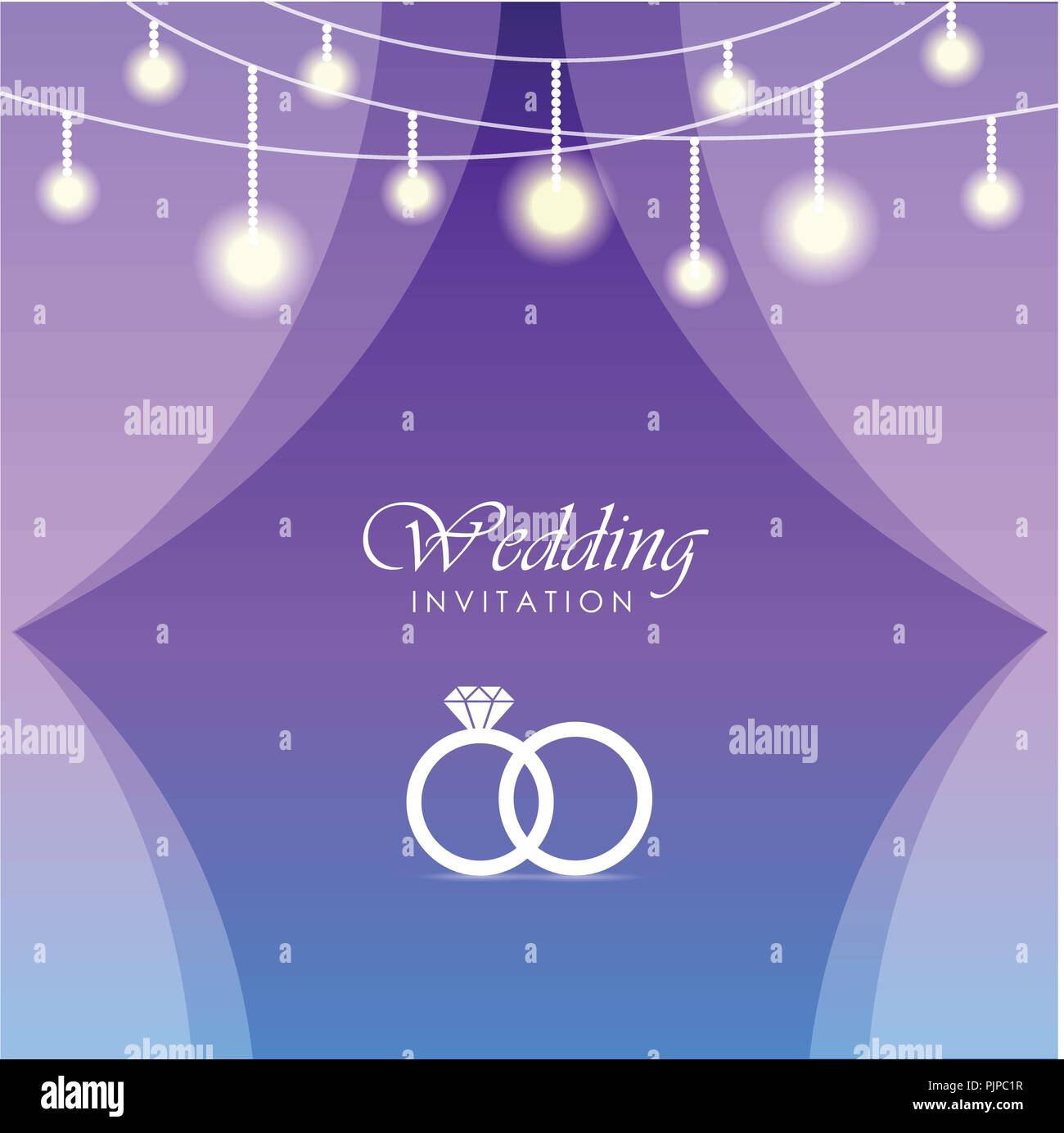 card for wedding invitation with lanterns and wedding rings vector