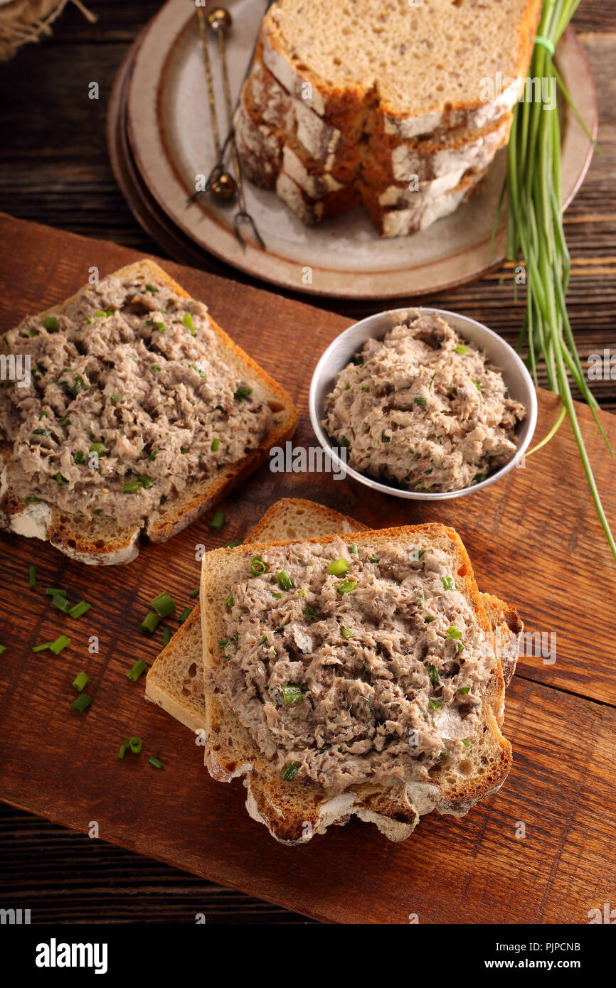 Tuna paste on healthy wholegrain bread sandwich Stock Photo Alamy