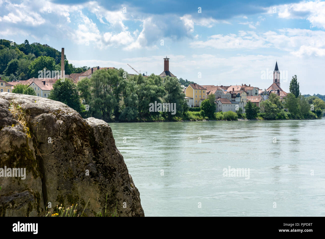 Riverside at the river Inn in Passau (Bavaria, Germany Stock Photo Alamy