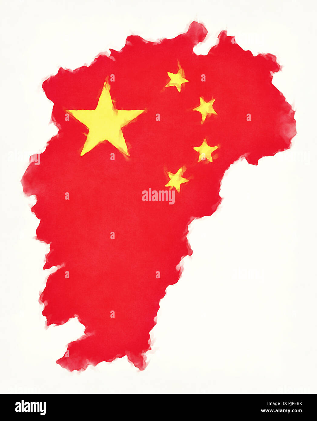 Jiangxi China watercolor map with Chinese national flag illustration ...