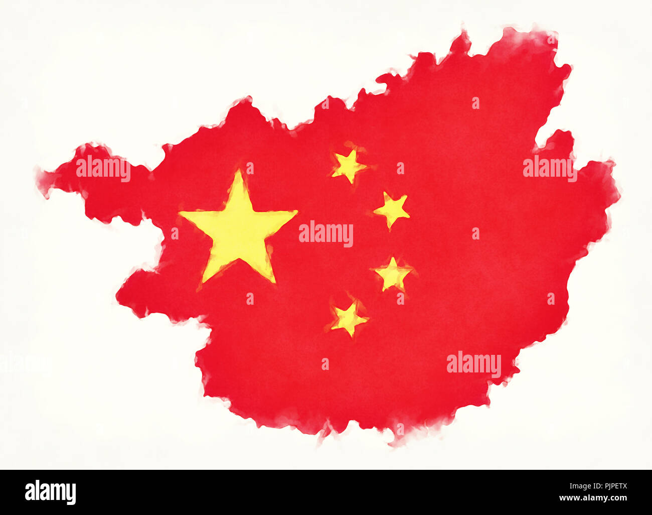 Guangxi China watercolor map with Chinese national flag illustration ...