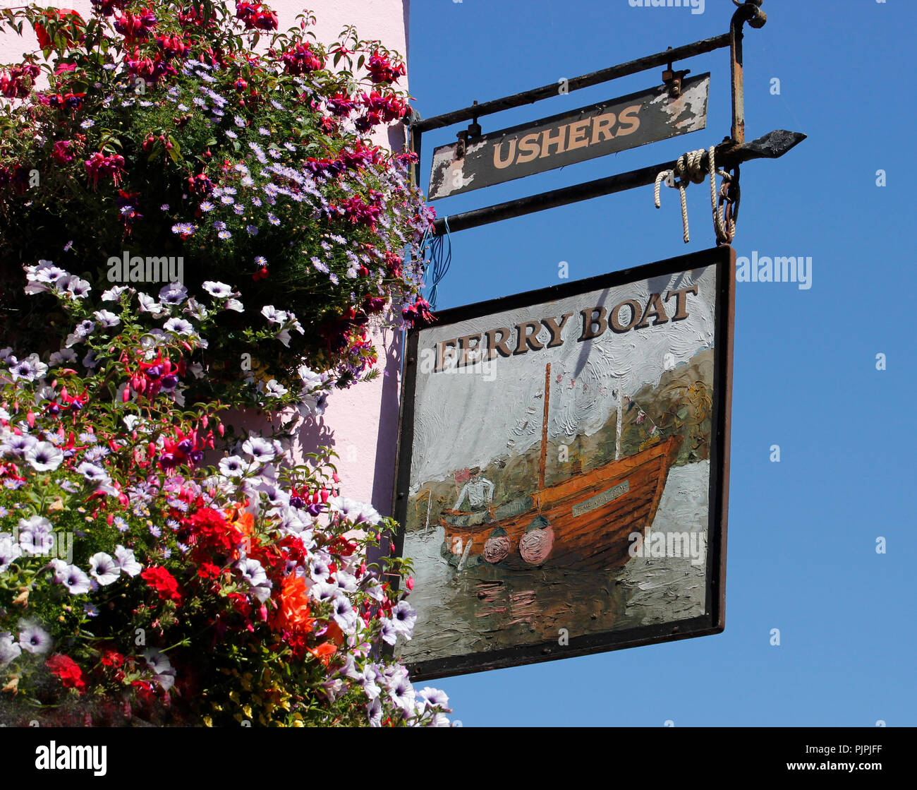 Dittisham, United Kingdom July 2016 Pub sign of the Ferry Boat Inn