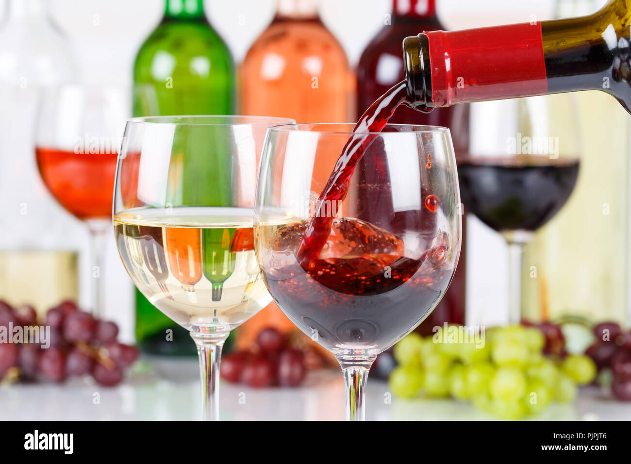 Wine pouring glass bottle red pour alcohol Stock Photo