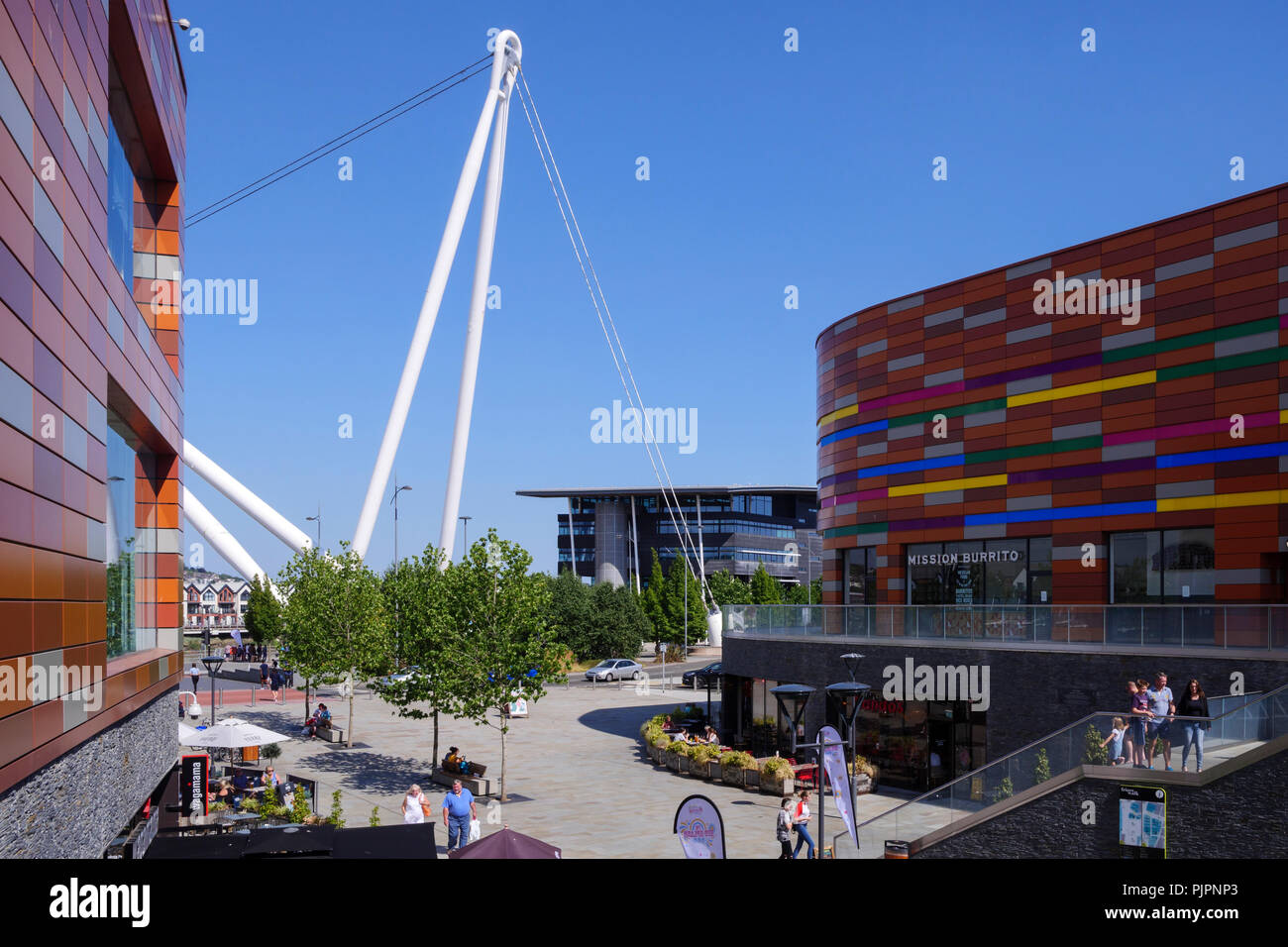 Friars Walk Shopping Centre and City Footbridge and River Usk Newport