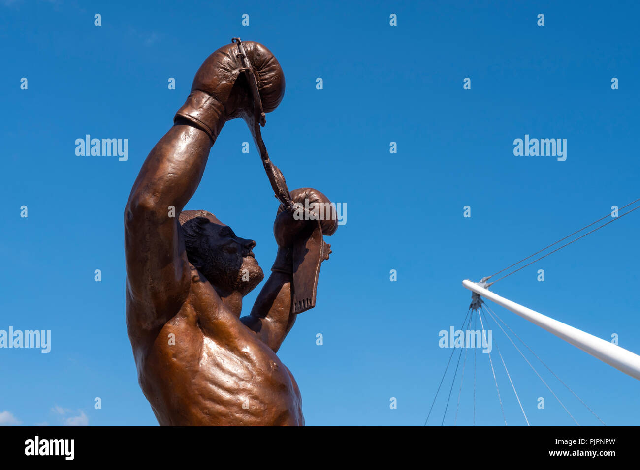 Bronze Statue to David "Bomber" Pearce on the Riverfront Newport Gwent