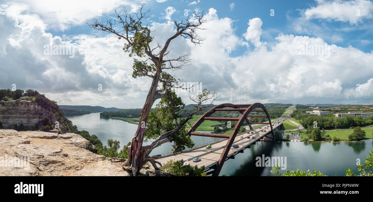 View of the Iconic Austin 360 Bridge with Downtown Skyline in the