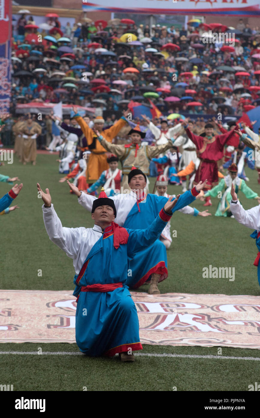 The Opening Ceremonies of the 2018 Naadam Festival in Ulaanbaatar, Mongolia at the National sports stadium. Stock Photo