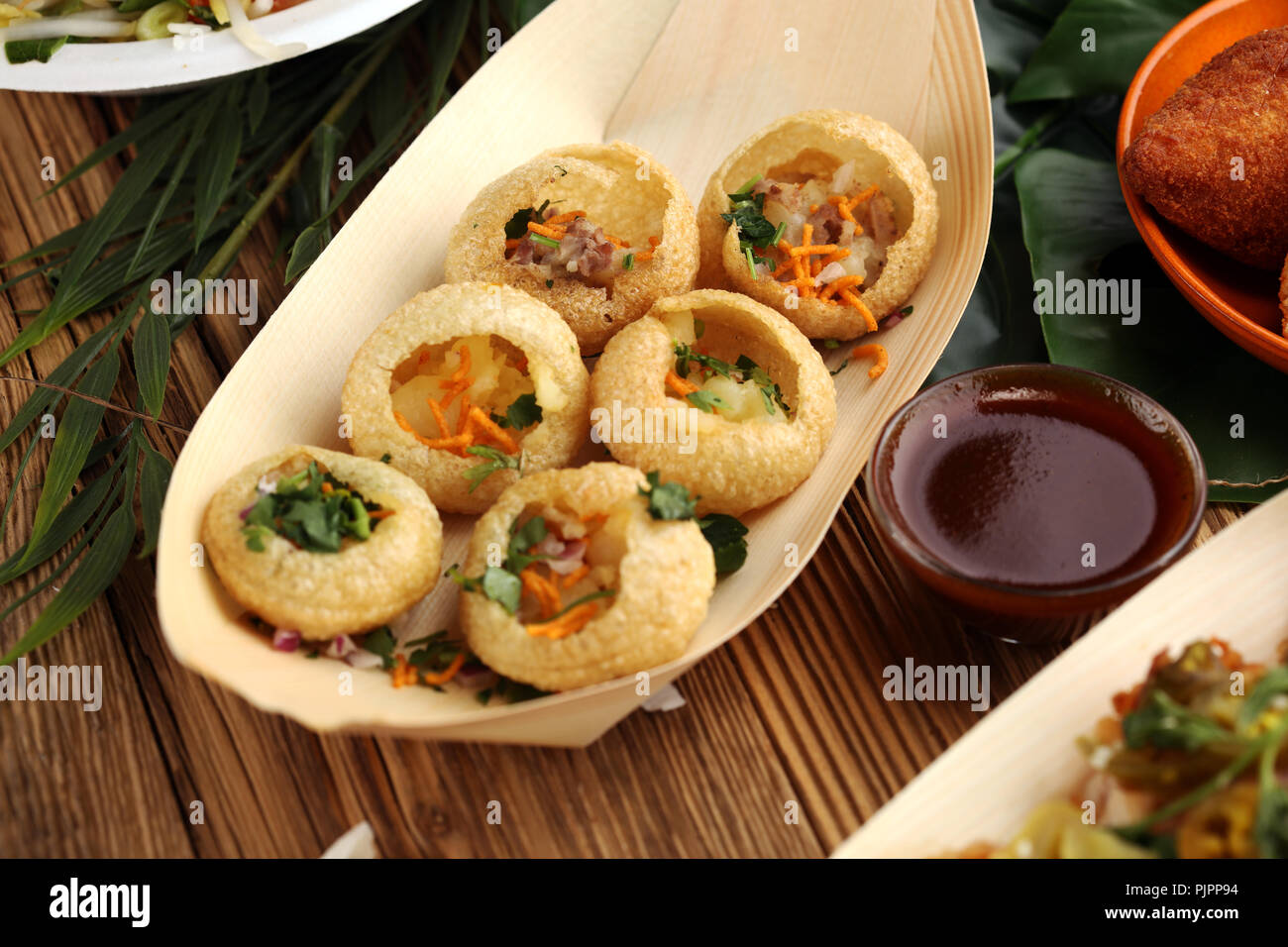 Pani Puri indian street food. Golgappe, Chat item, India Stock Photo