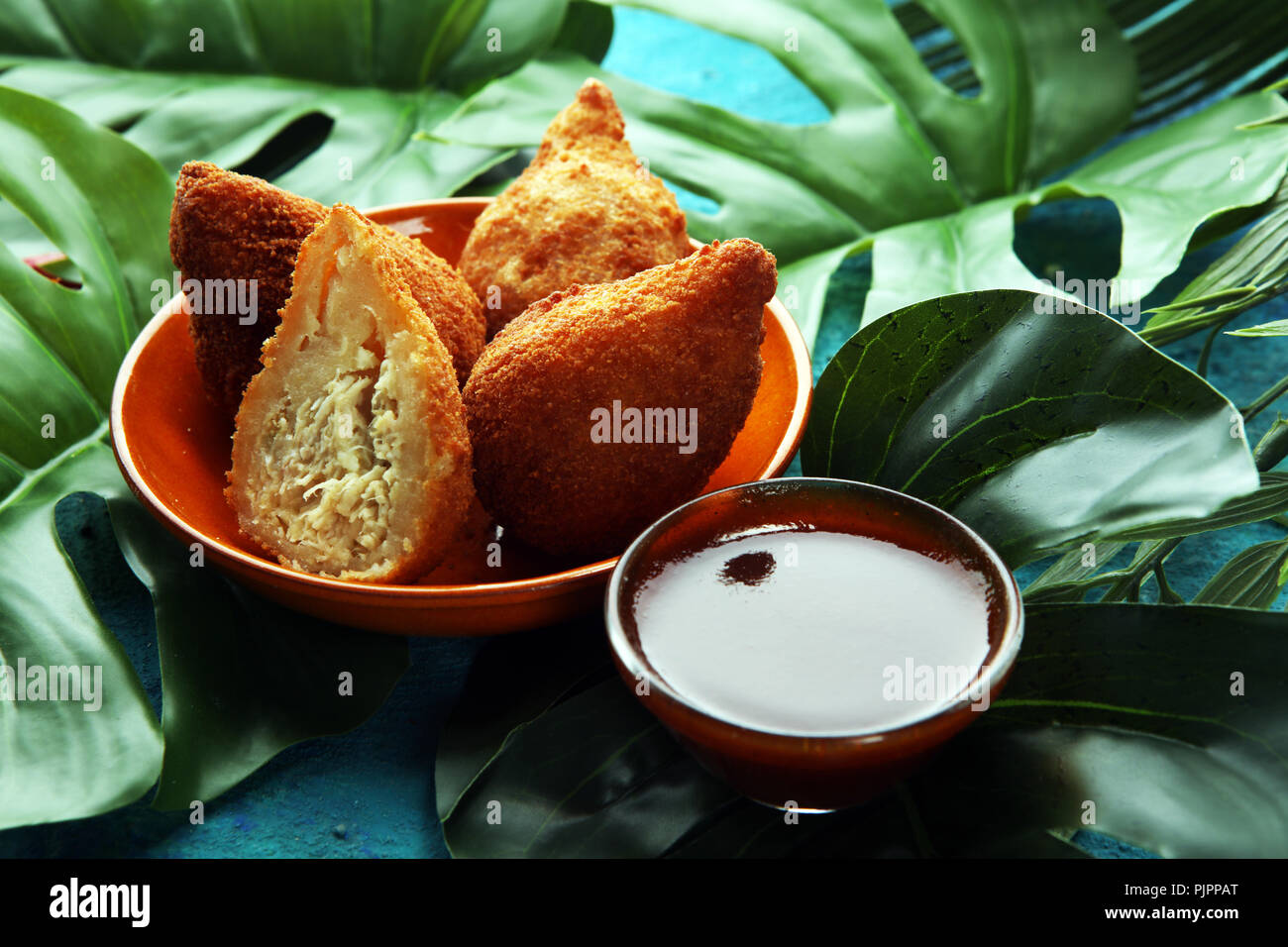 Coxinha Street Food. Brazilian Chicken Coxinha Over Rustic Background ...