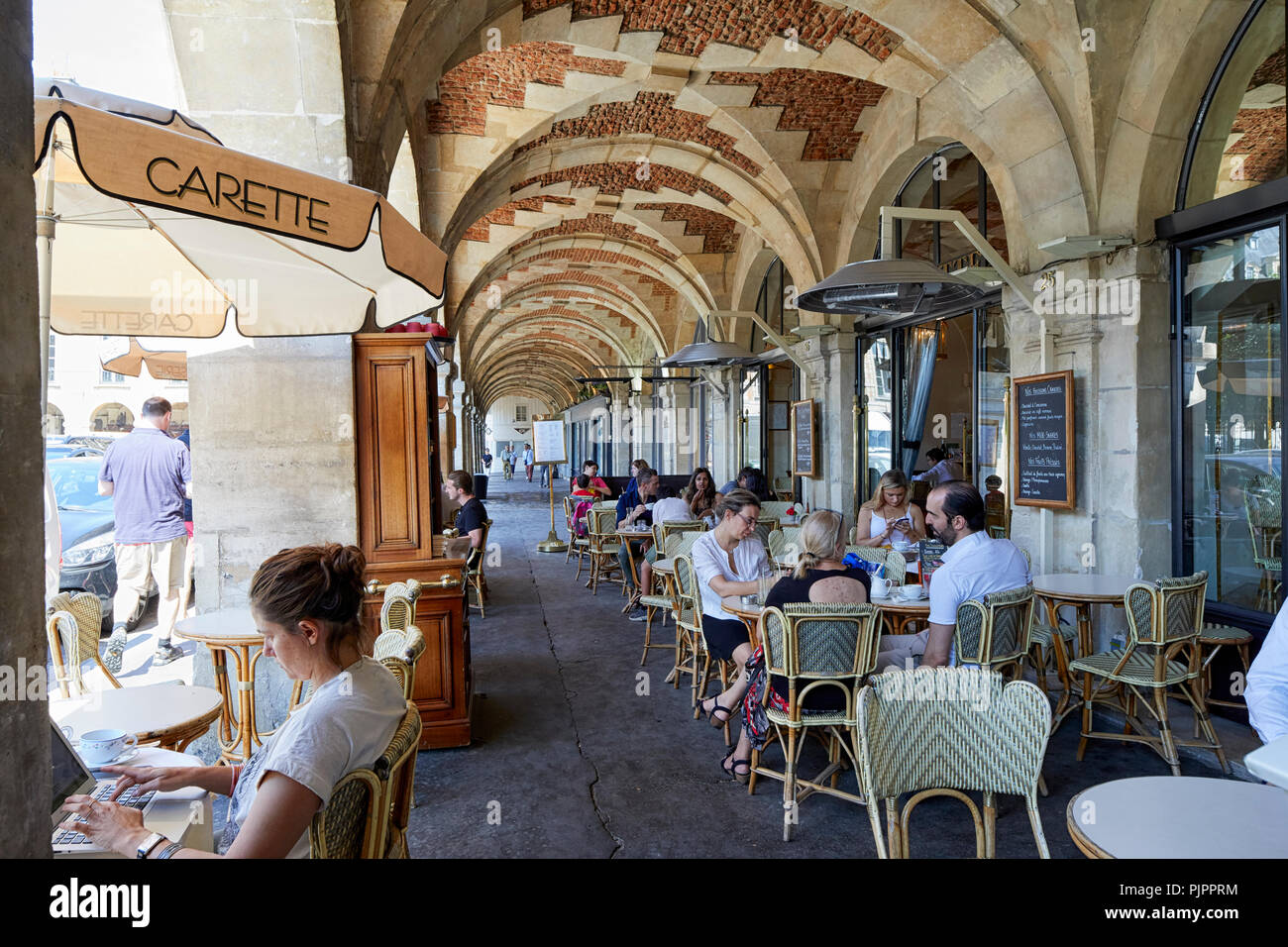 Carette Restaurant, Place des Vosges, the oldest planned square in Paris, Marais district, Paris, France, Europe Stock Photo