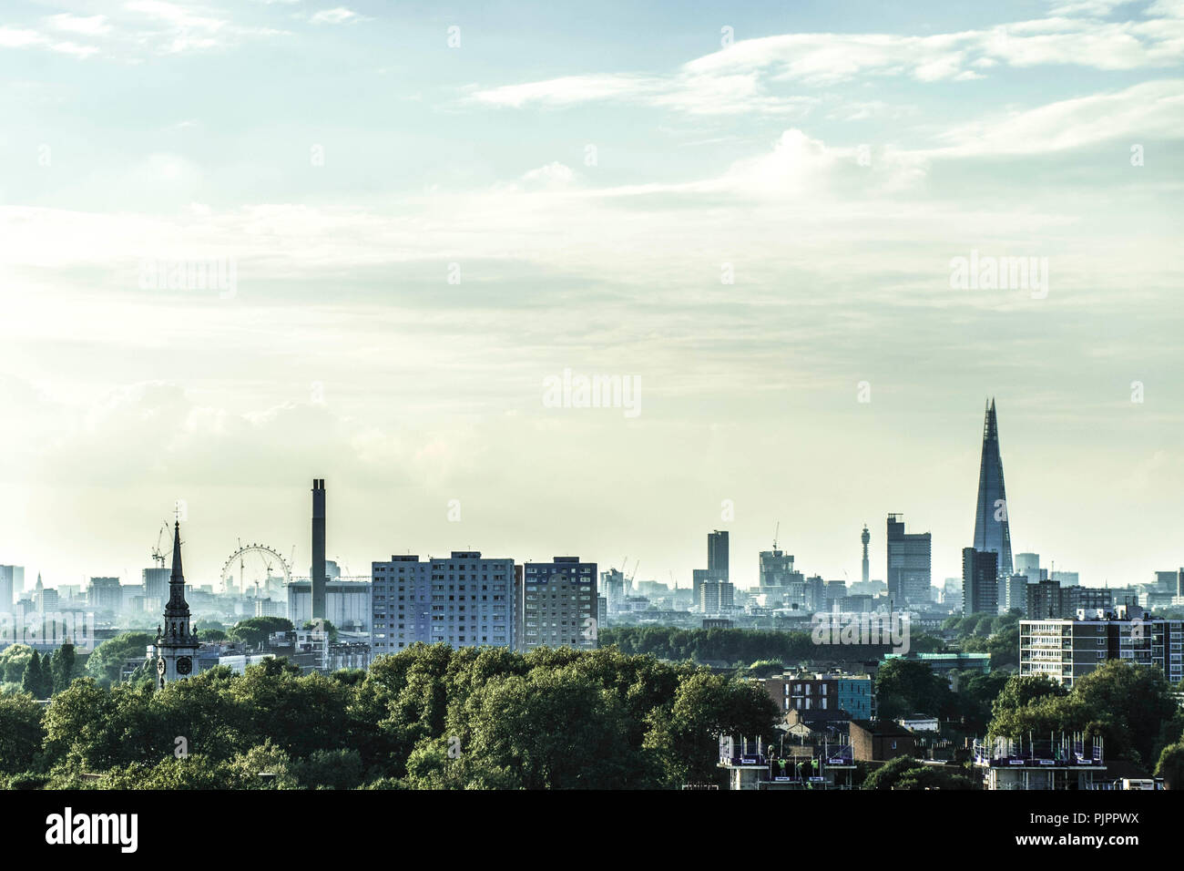 Hazy London Skyline From Greenwich Park Stock Photo