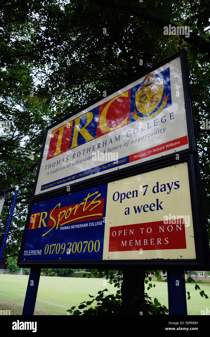 College sign outside Rotherham's Thomas Rotherham College Stock Photo