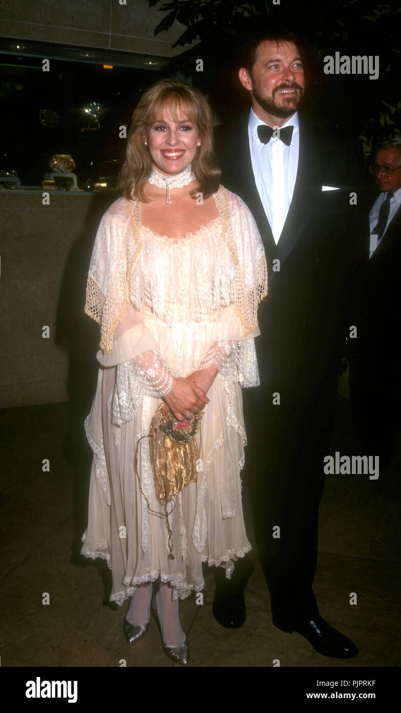BEVERLY HILLS, CA - SEPTEMBER 12: Actress Genie Francis and husband actor Jonathan Frakes attend the Ninth Annual American Cinema Awards on September 12, 1992 at the Beverly Hilton Hotel in Beverly Hills, California. Photo by Barry King/Alamy Stock Photo Stock Photo