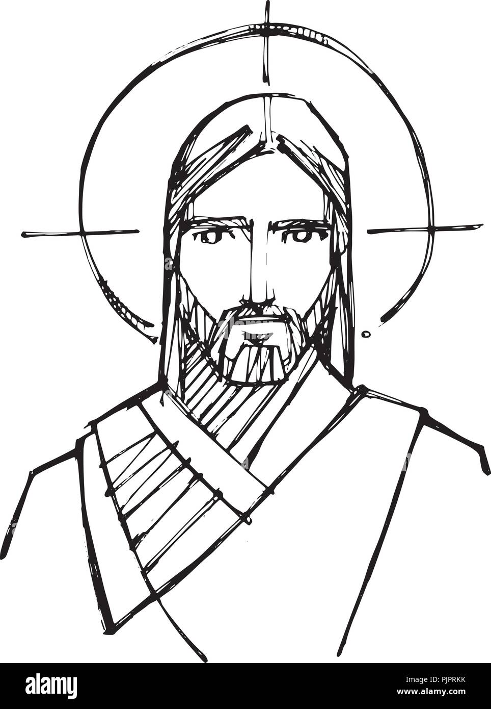 Hand drawn vector illustration or drawing of Jesus Christ face Stock ...