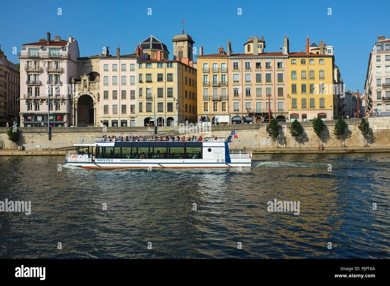 Church Notre Dame Saint-Vincent on the bank of the Saone river in Lyon France. Stock Photo