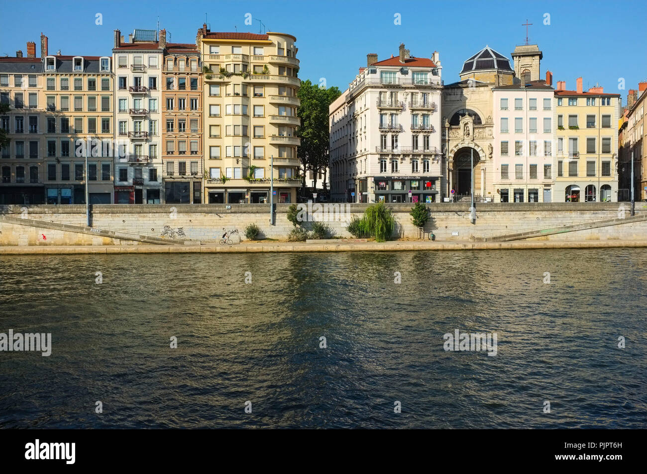 Church Notre Dame Saint-Vincent on the bank of the Saone river in Lyon France. Stock Photo