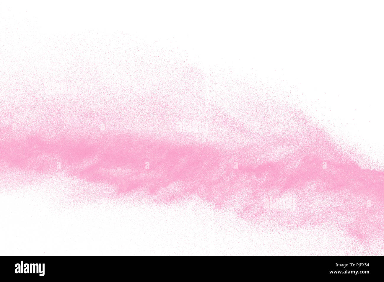 Dry river sand explosion. Pink colored sand splash against  white background. Stock Photo