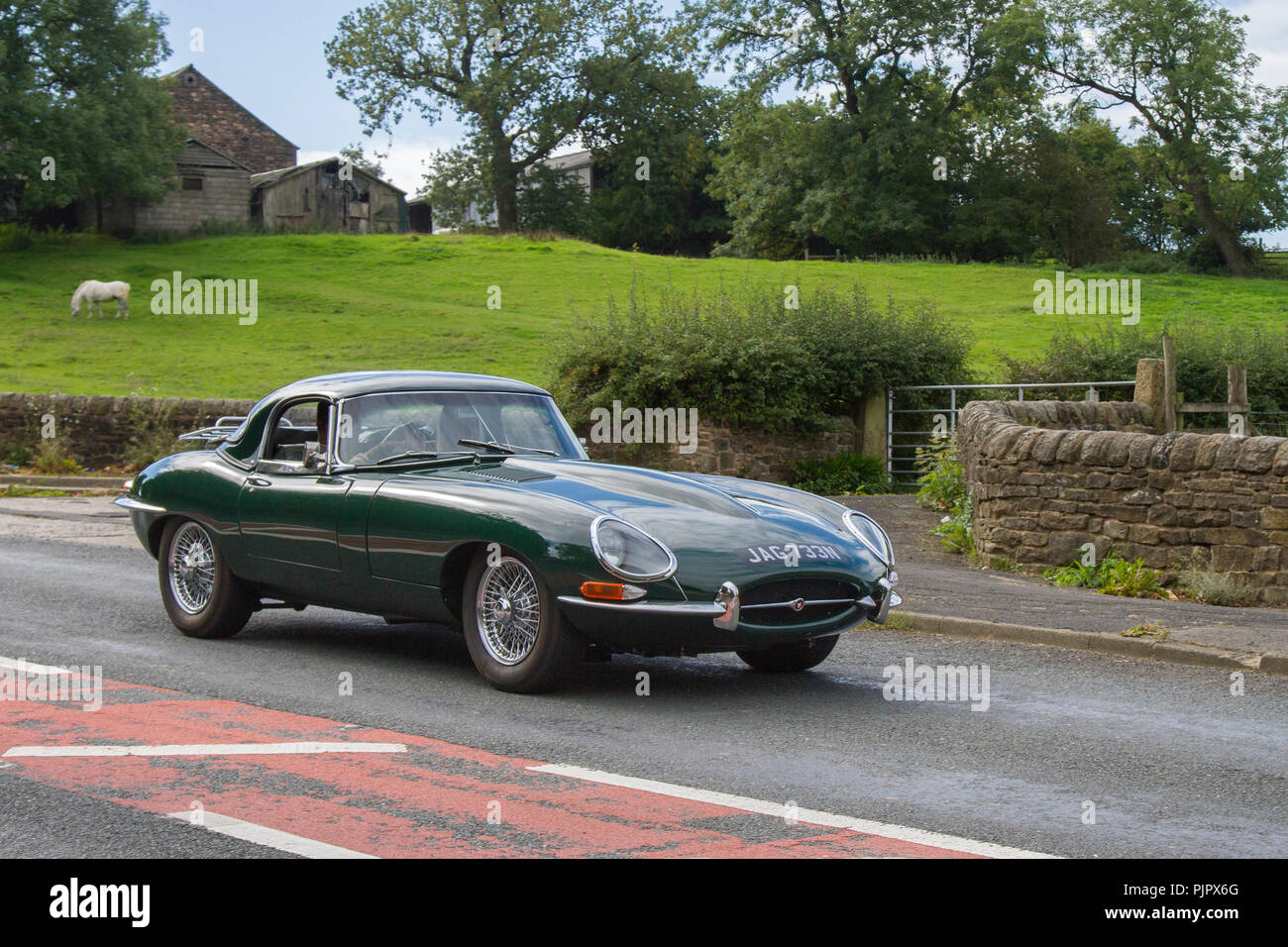 1988 90s nineties Jaguar Xj-S Auto petrol coupe ; Classic, vintage, veteran, cars of yesteryear, restored collectables at Hoghton Tower Class Cars Rally, UK Stock Photo