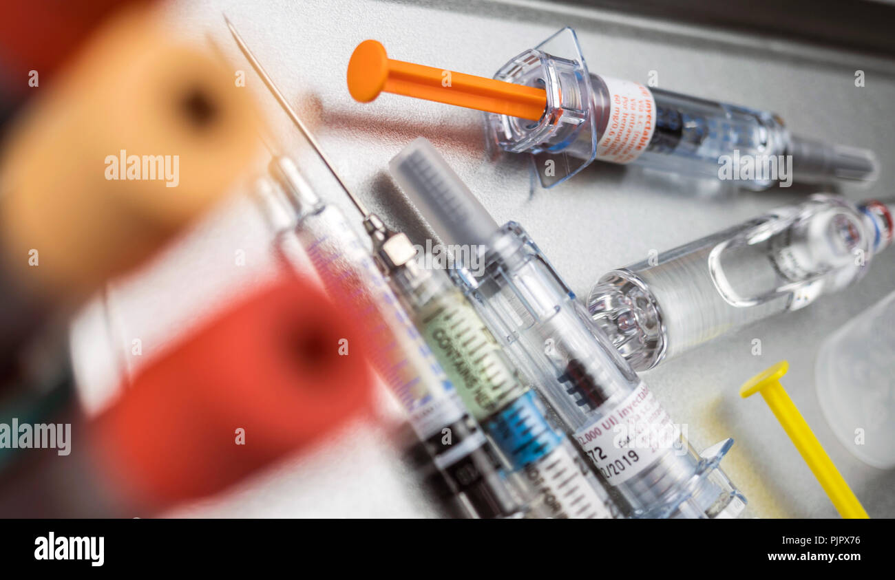 Several Vials And Syringe In Laboratory, Conceptual Image Stock Photo ...
