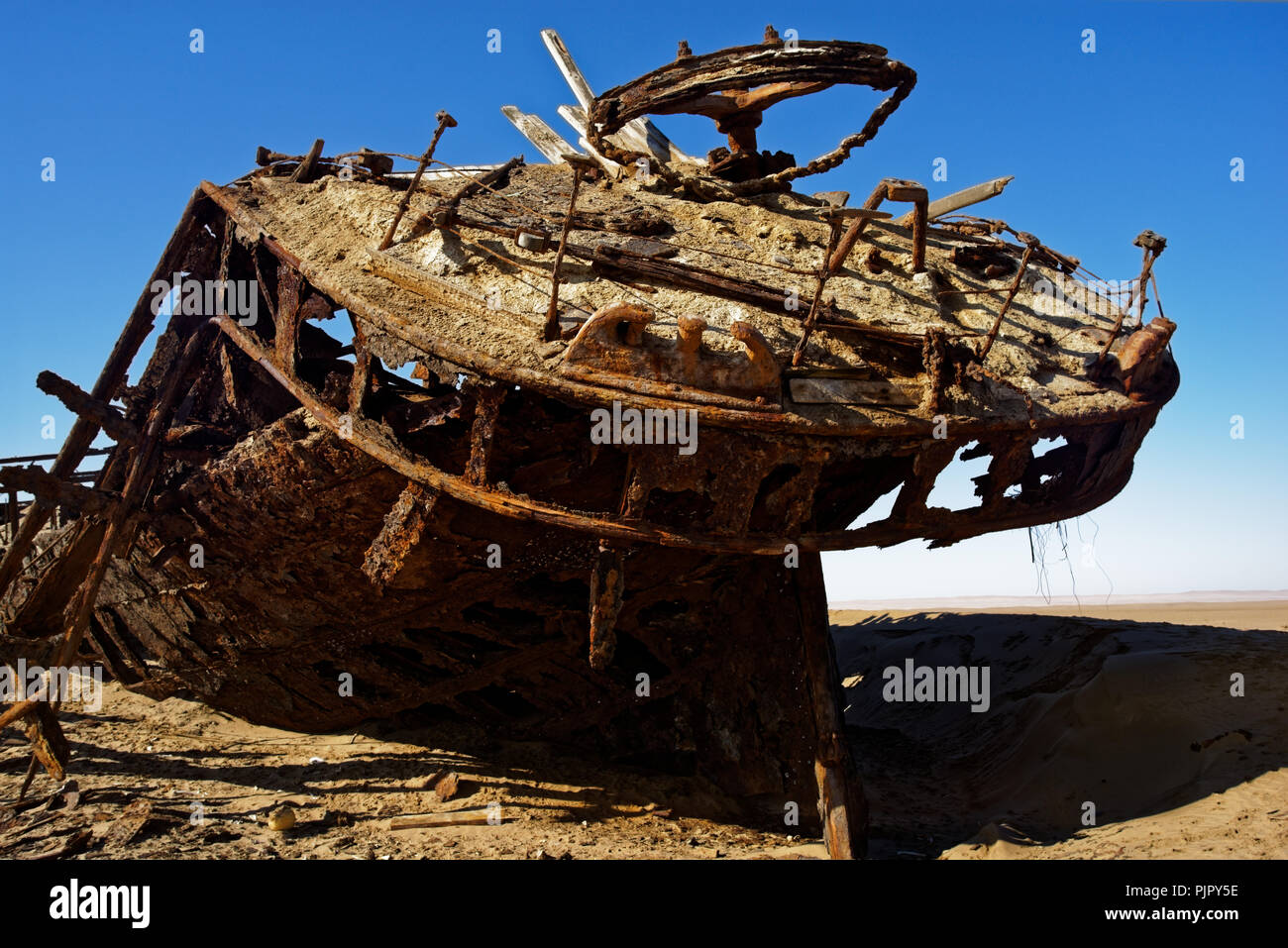 Eduard Bohlen was a ship that was wrecked on the Skeleton Coast of German Southwest Africa, Namibia. Stock Photo