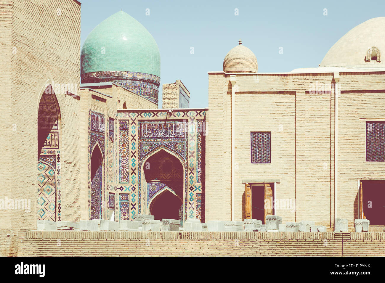 Historical holy cemetery of Shahi Zinda in Samarkand, Uzbekistan. Stock Photo