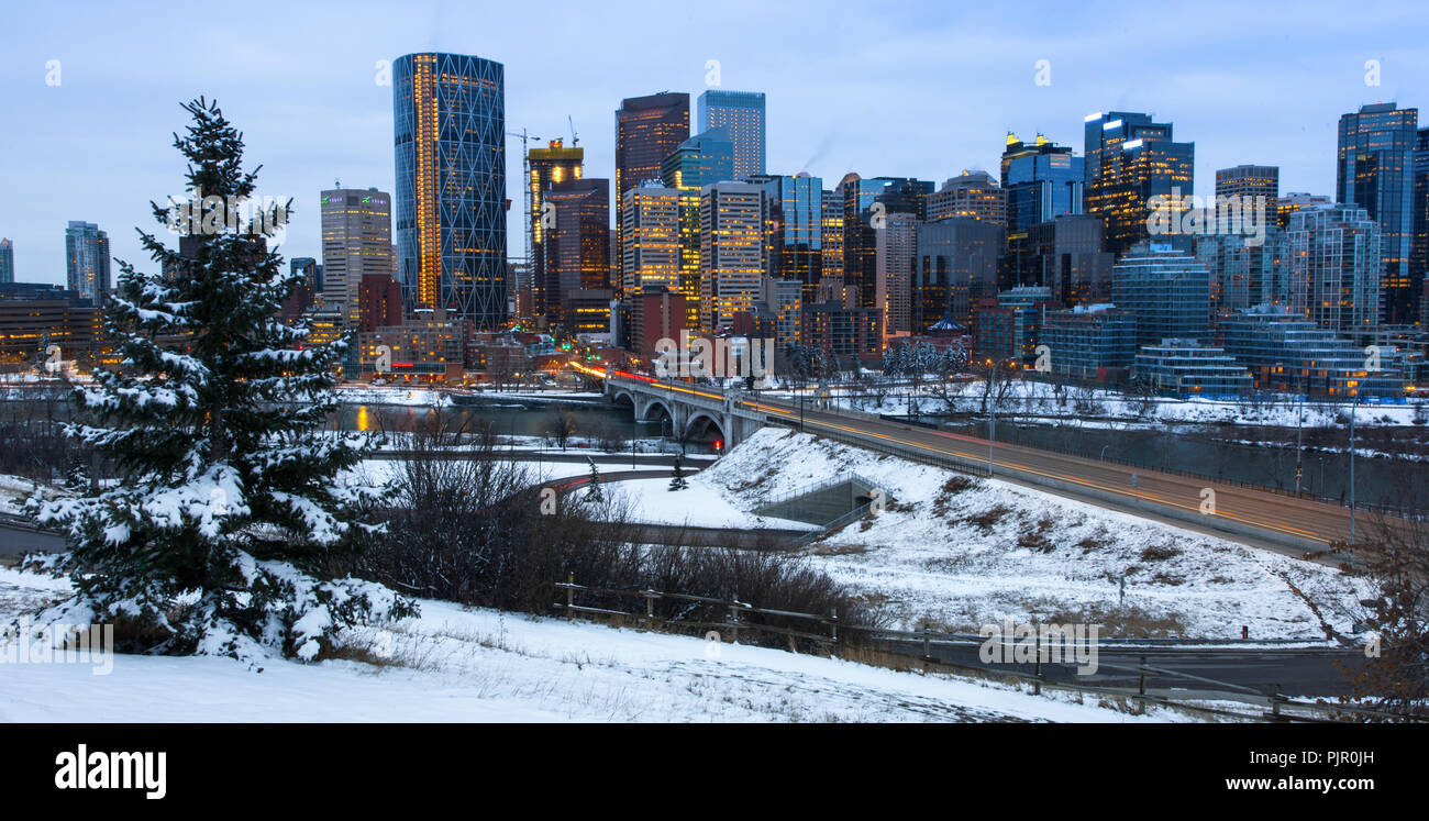 Architecture of Calgary with horizontal light during golden hour Stock