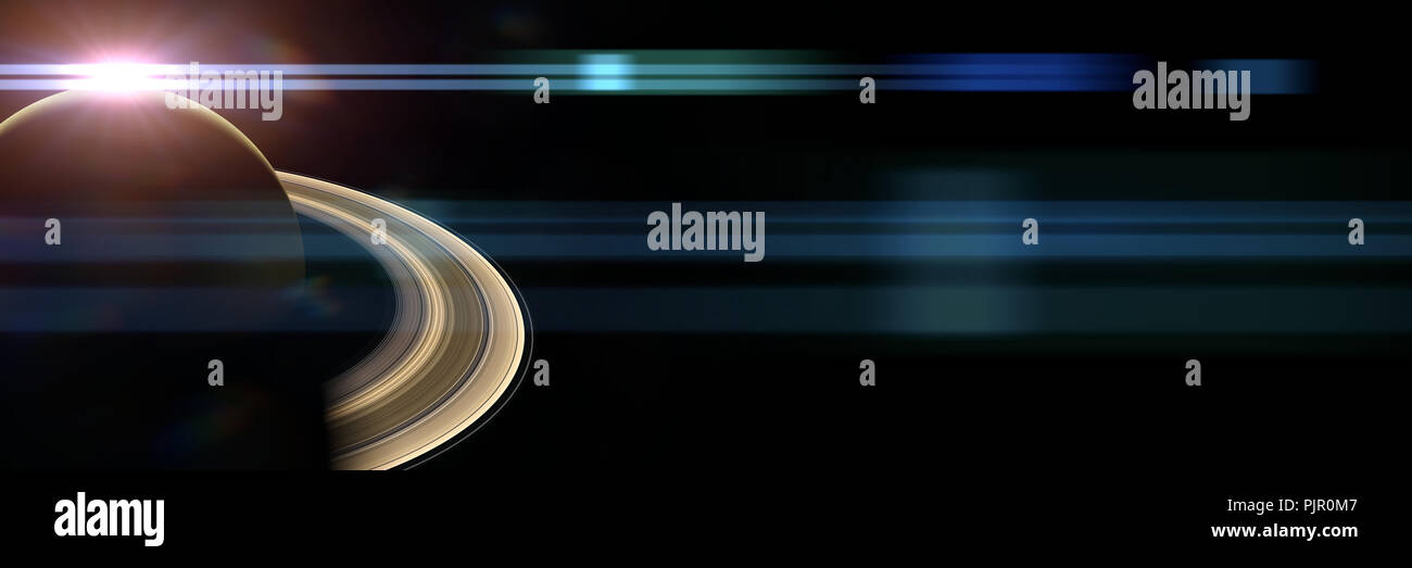 beautiful sunrise over the planet Saturn with Milky Way galaxy in background Stock Photo