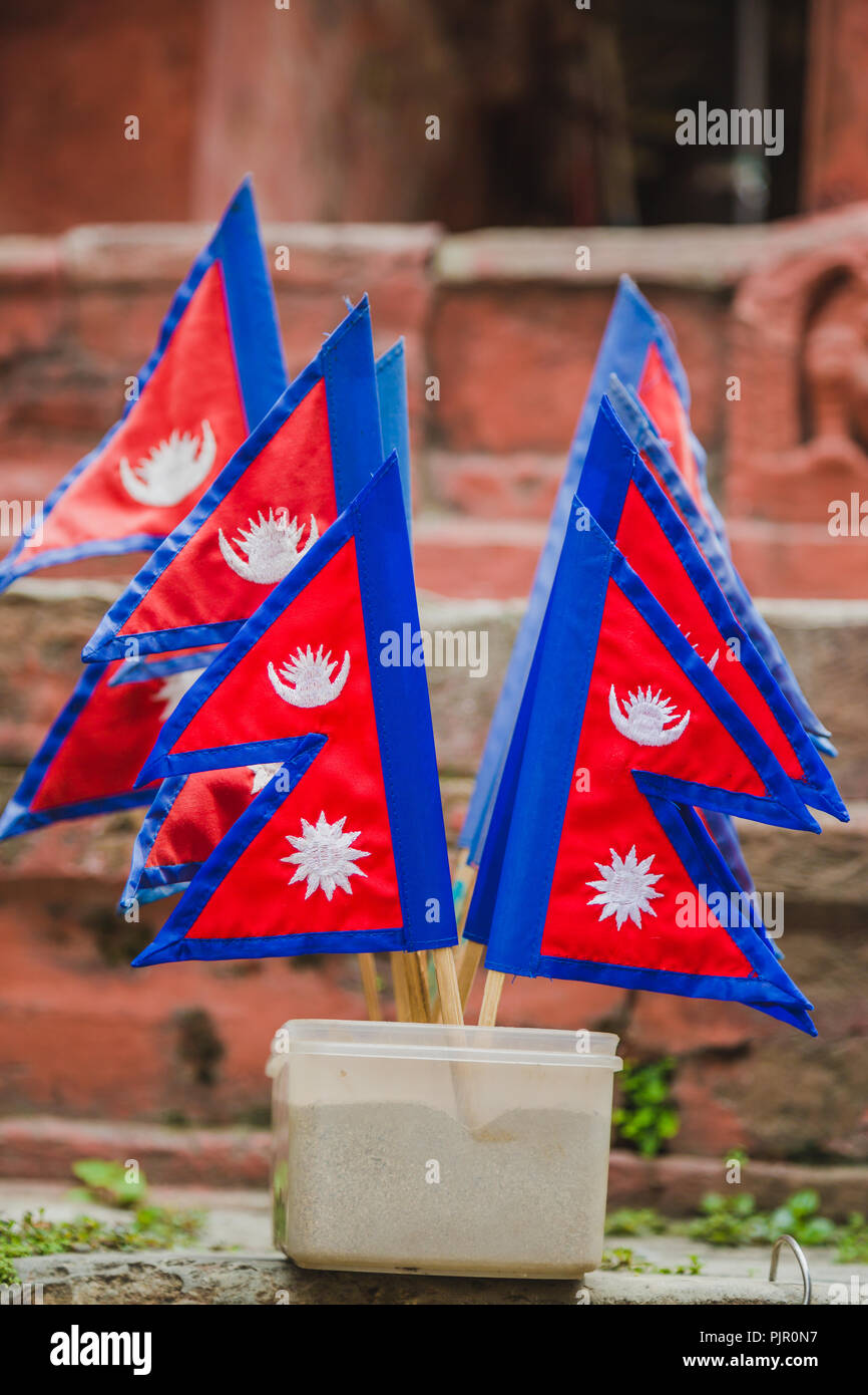 Lots of Nepali flags for sale in the street of Kathmandu Nepal Stock