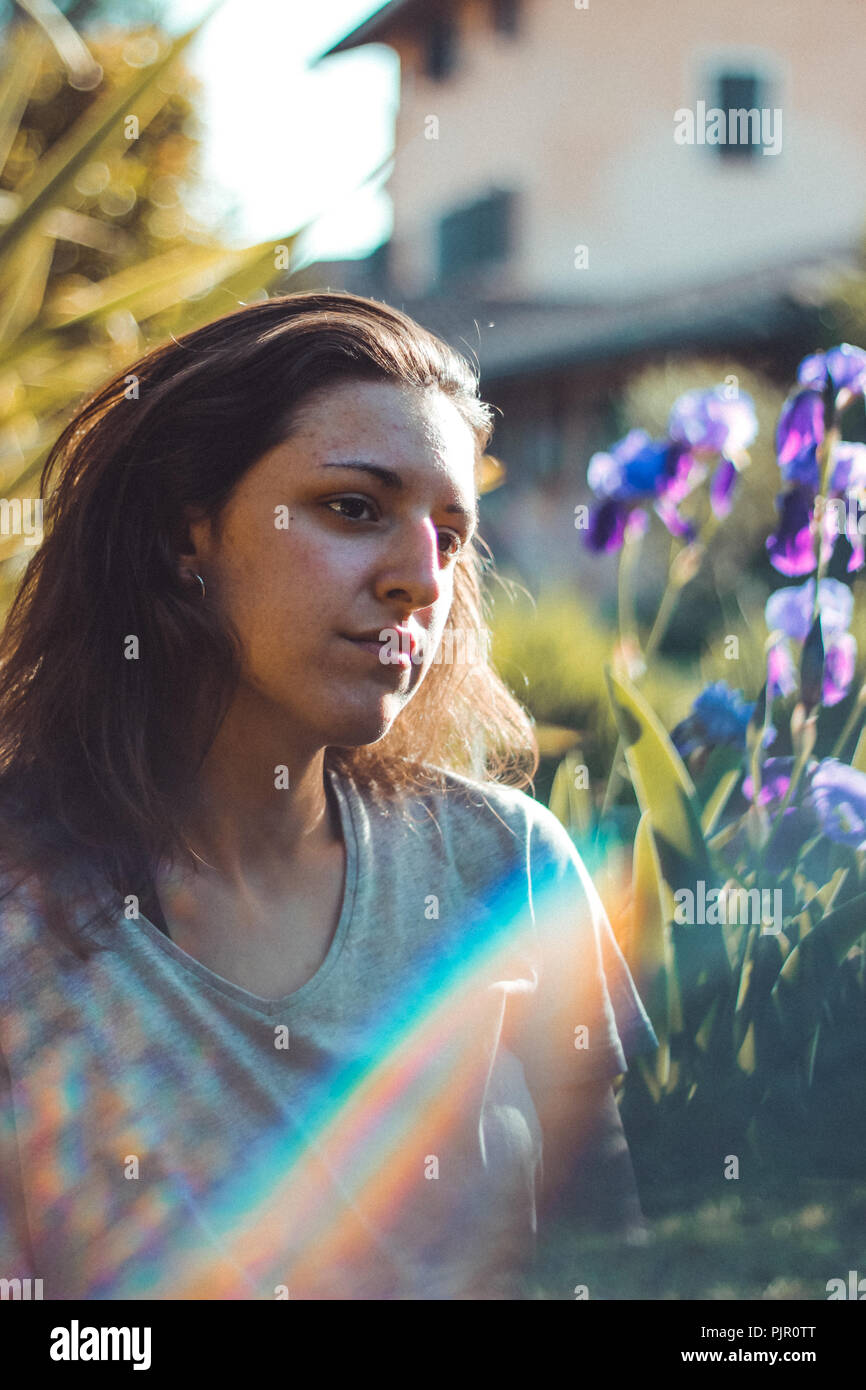 A photo of a friend of mine using a prism Stock Photo