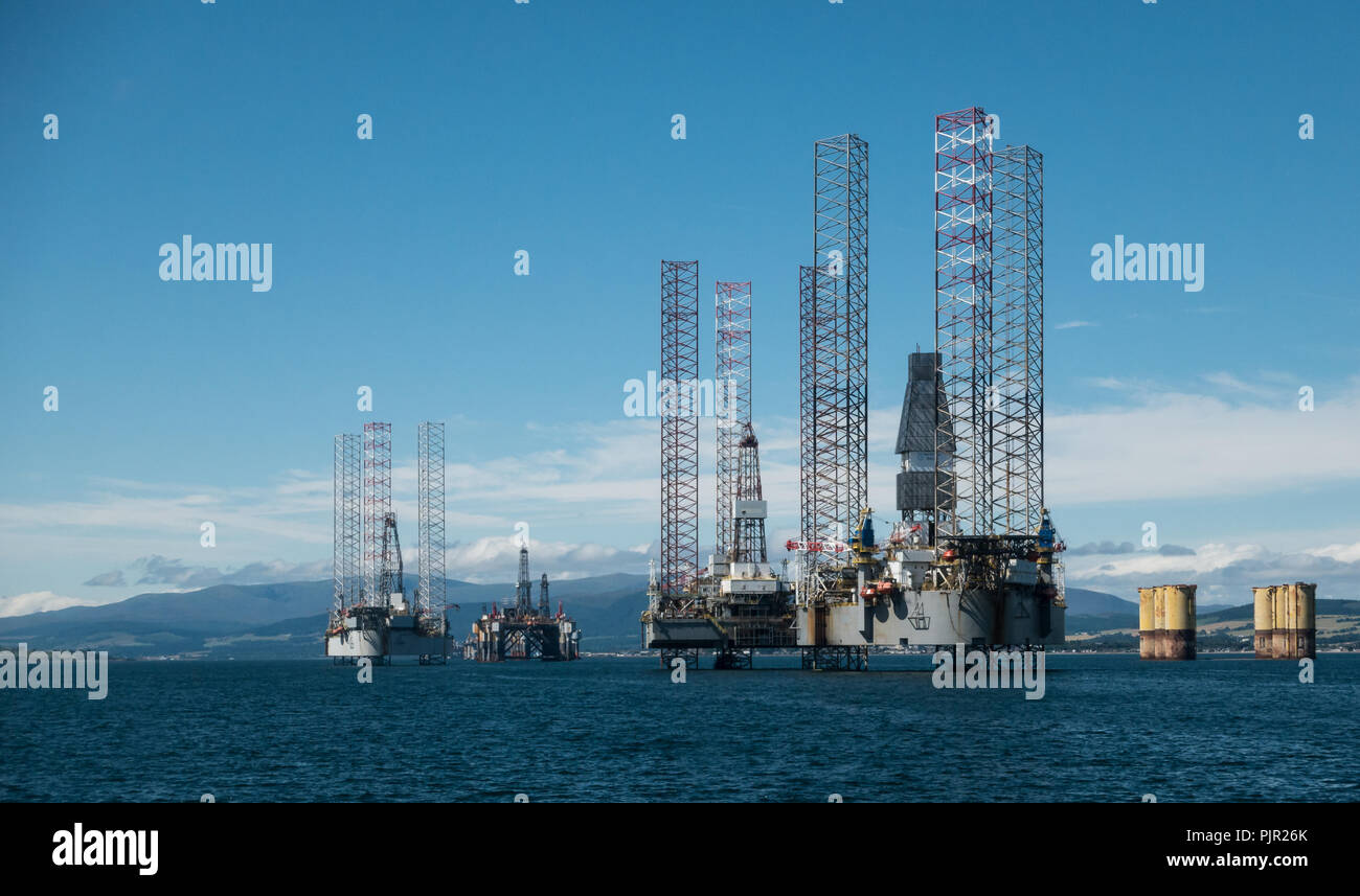 North Sea Gas/Oil Drilling Platforms in the Cromarty Firth, Scotland Stock Photo