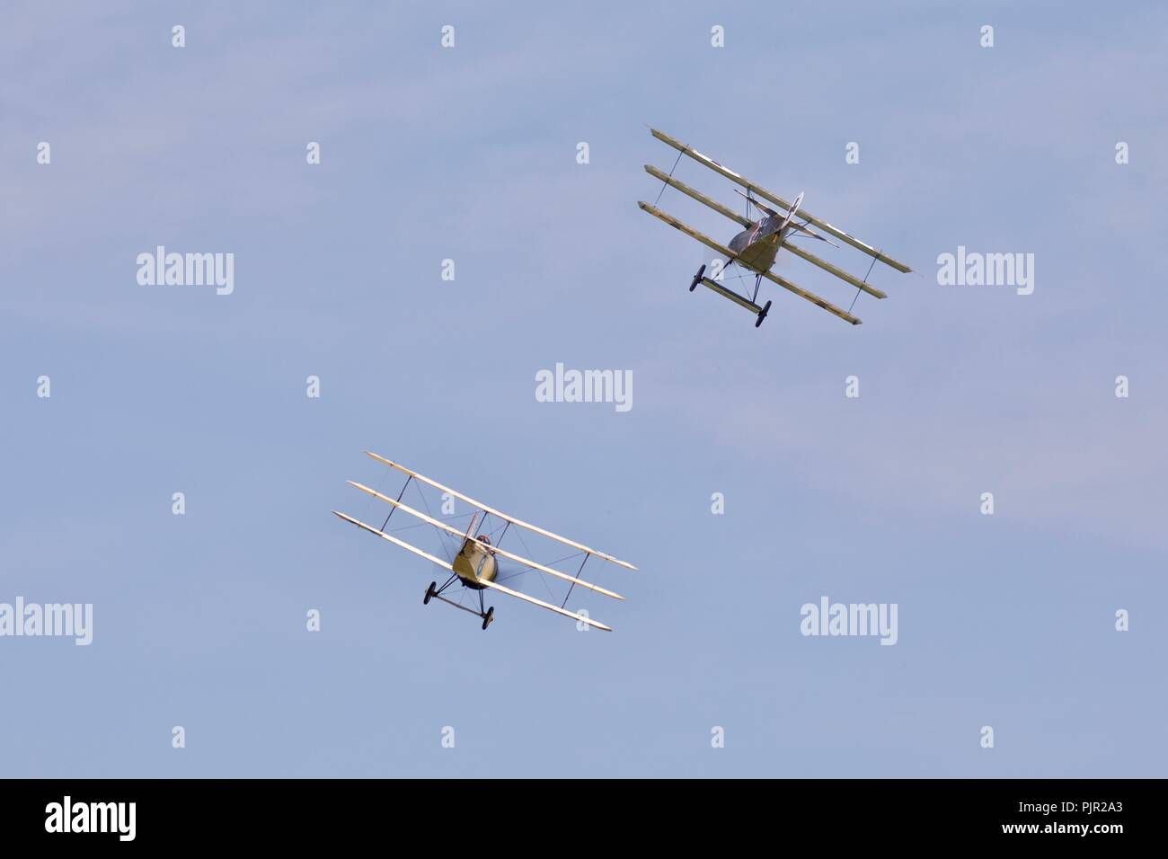 Bremont Great War Display Team - Fokker Dr1 and Sopwith Triplane re-enactment of a World War I aerial dogfight Stock Photo