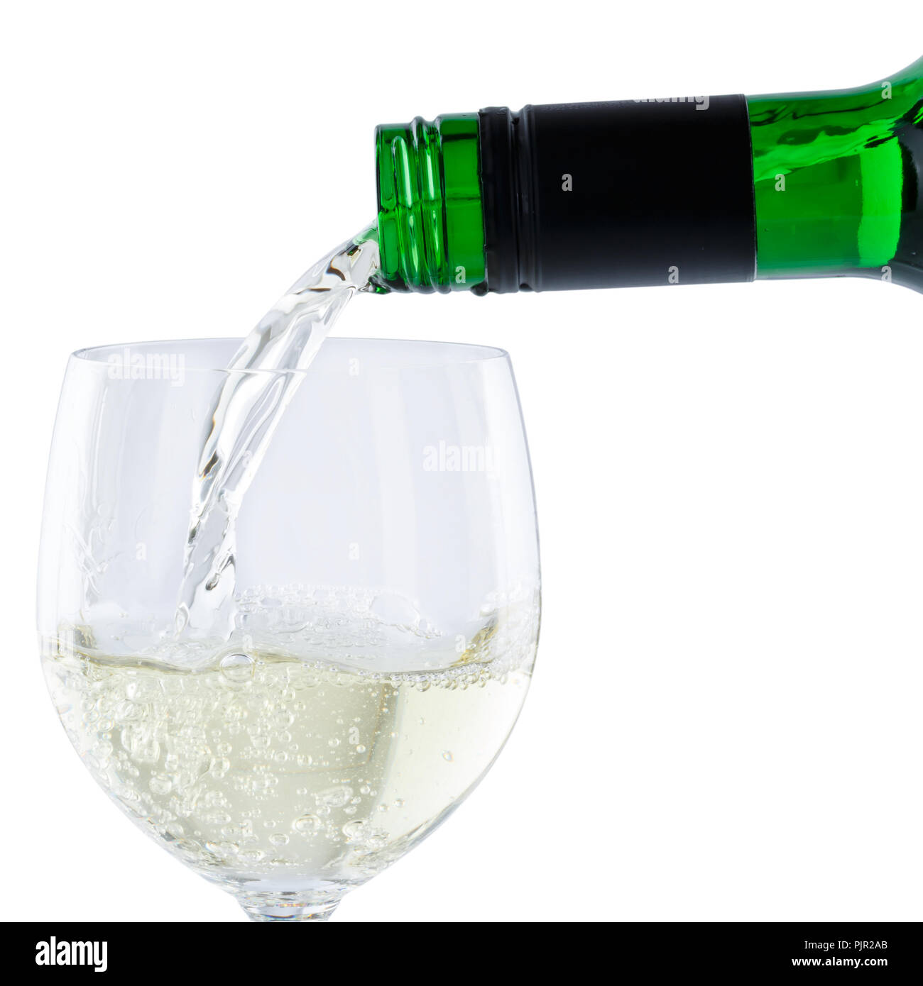 Wine pouring glass bottle white square pour isolated on a white background Stock Photo