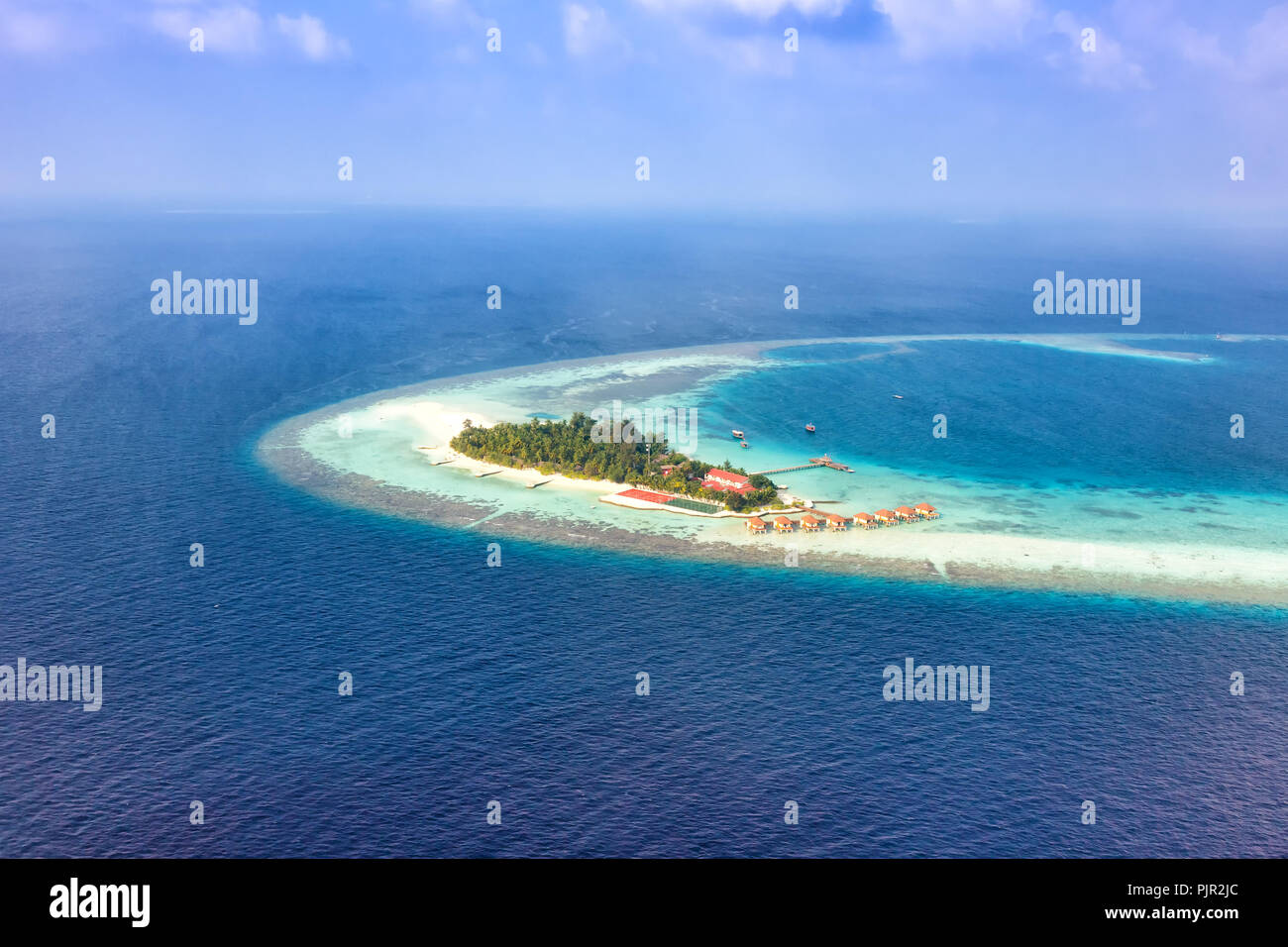 Island Maldives vacation paradise sea copyspace Maayafushi Resort aerial photo tourism Stock Photo