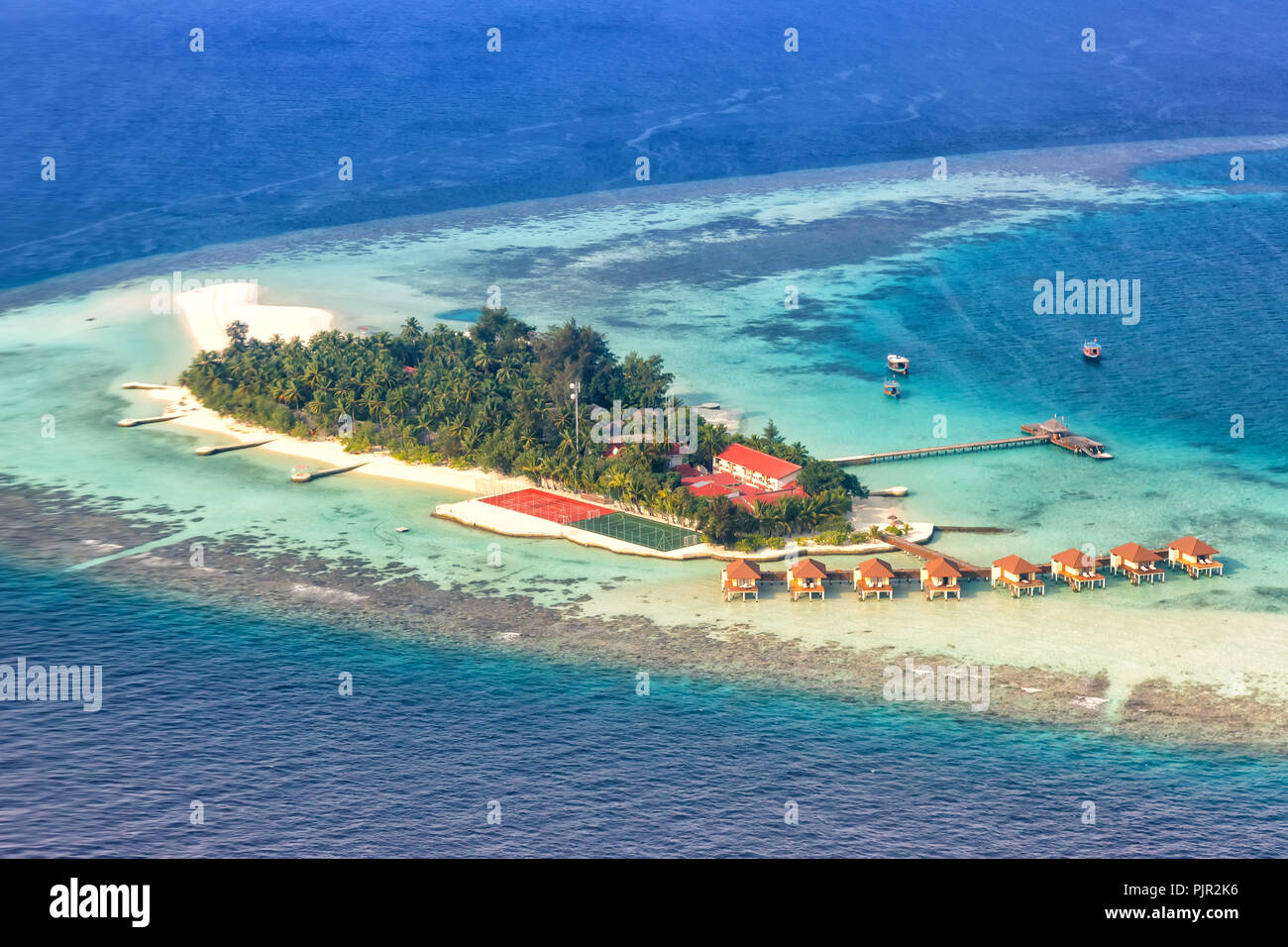 Island Maldives vacation paradise sea Maayafushi Resort aerial photo tourism Stock Photo