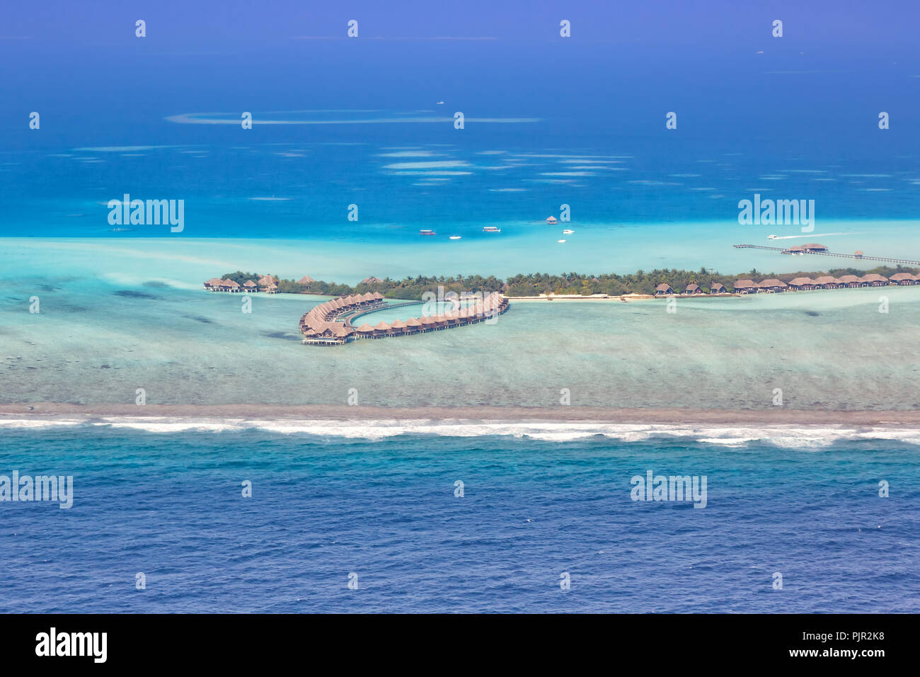 Maldives vacation paradise sea copyspace Emboodhu Finolhu island Resort aerial photo tourism Stock Photo